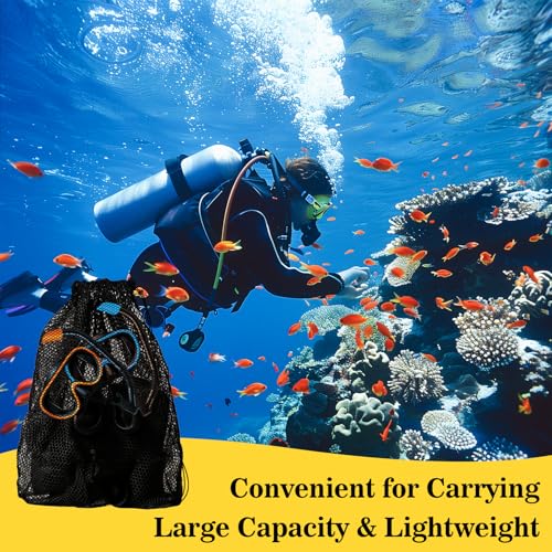 RAINFLOW 3PCS Mesh Bag - Drawstring Dive Bag Snorkel Dive Backpack for Swimming Gear, Diving, Beach Toy Ball Camping Clothing, Mesh Sports Bag Drawstring Storage Bag, Sturdy and Durable