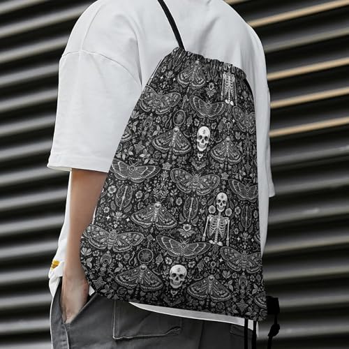 Theft Proof Drawstring Backpack Cinch Sack Water Resistant for Travel Camping Sports Equipment Men Women, Goth Skull Head Board Witch Black Art Bags - color: Picture (760)
