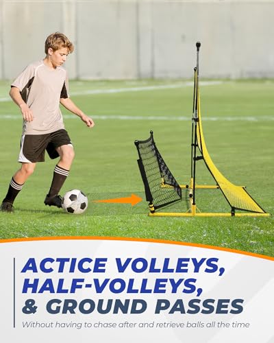 Soccer Rebounder Net, 2 in 1 Soccer Bounce Back Net, Rebound Net Practice for Team Volley Passing Solo Training, Football Trainer with Carry Bag, 4 Stakes