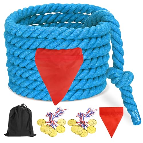 CWLAKON Tug of War Rope for Kids and Adults, Field Day Family Reunion Birthday Party Games, Outdoor Camping Picnic Backyard Carnival Games, Team Building Activities Play Set Climber Attachments Blue - color: Blue, size: 20 Ft