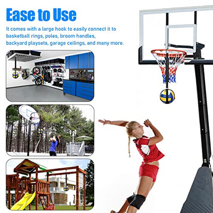 TOBWOLF Volleyball Spike Trainer with Bottom Holder, Volleyballs Spiking Pal for Basketball Hoop, Adjustable Volleyball Holder, Solo Practice Trainer Improves Serving, Jumping and Spiking Power