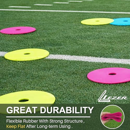 LEZER 6 Inch 8 Inch Flat Cones, Spot Markers, Soccer Cones, Field Court Markers, Sit Spots, Flat Discs, Soccer Training Equipment, Agility Practice, Football, Made in Taiwan - style: 6 inch with 48 pcs