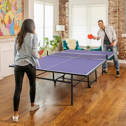 Portable Table Tennis Tables– Professional Outdoor Ping Pong Table Game, Foldable Ping Pong Game Set for Indoor/Outdoor, Ping Pong Table Top with Net, 2 Paddles and 3 Balls, Playback Mode - size: 9FT