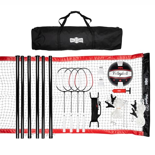 Hall of Games Outdoor Volleyball and Badminton Net with Carrying Bag Accessories Set and Adjustable Steel Poles Perfect for Parties - color: 32 Ft.