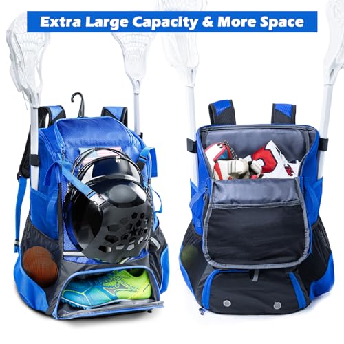 2-in-1 Baseball & Lacrosse Backpack for Youth, Boys, Adults - Bat and Softball Equipment Bag With Glove Holder, Helmet, Shoes Compartment - T-Ball Accessories and Baseball Gifts
