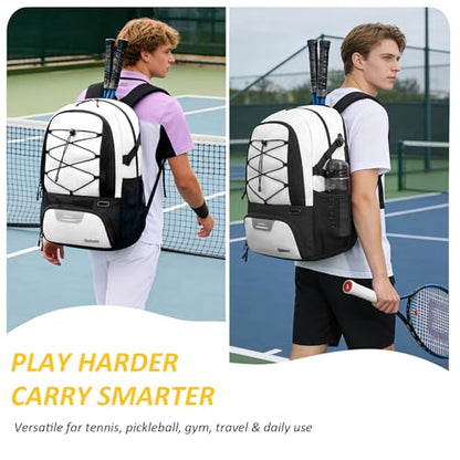 Goloni Tennis Backpack, Tennis Bag with Fence Hook & Ventilated Shoe Compartment, Holds 2 Tennis Rackets