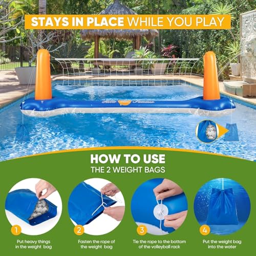 Pool Volleyball Set & Basketball Hoop - 125" Larger Pool Volleyball Net for Inground Includes 2 Balls & 2 Weight Bags, Pool Toys Game for Adults - Volleyball Court (125"x38"x30") - size: 125" Volleyball & Basketball Set