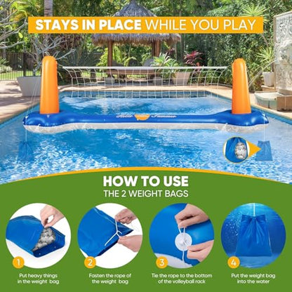 Pool Volleyball Set & Basketball Hoop - 125" Larger Pool Volleyball Net for Inground Includes 2 Balls & 2 Weight Bags, Pool Toys Game for Adults - Volleyball Court (125"x38"x30") - size: 125" Volleyball & Basketball Set