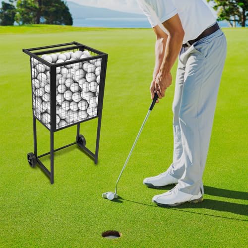 Black Tennis Ball Cart Tennis Ball Basket Tennis Ball Hopper Movable Training Tennis Cart Basket with 2 Wheels, Portable Tennis Ball Holder Basket Rolling Cart for Tennis Balls