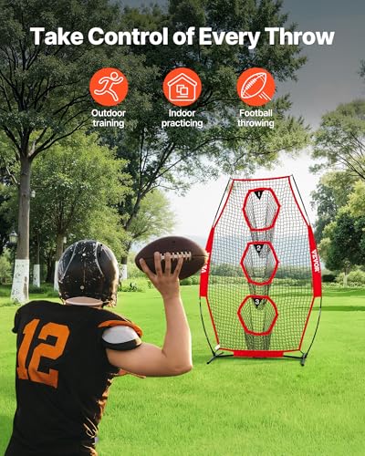 VEVOR 8x8ft Football Trainer Throwing Net, Training Throwing Target Practice Net with 6 Target Pockets,Football Training Equipment Includes Portable Carry Bag,Great for Quarterback