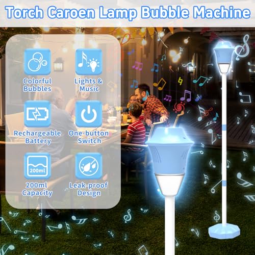 Infowush Bubble Machine for Kids, Automatic Standing Bubble Maker Machine Height Adjustable Up to 47 Inches Outdoor Battery Bubble Machine with Light/Music for Toddlers Birthday Party Gifts（Blue） - color: Blue