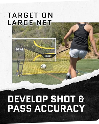 SKLZ Quickster Soccer Trainer - Dual-Sided Rebounder for Solo Passing, Receiving, Trapping Practice - Large & Small Rebound Net - Weather Resistant - Adjustable Frame, Metal Stakes & Carry Bag