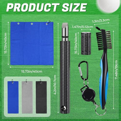 6 Pcs Golf Cleaning Kit, Golf Club Brush Groove Sharpener Cleaner Microfiber Towel with Carabiner Clip Set Sports Cleaning Tool Accessories for Men Women