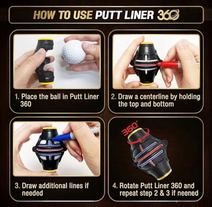 Putt Liner 360 Golf Ball Marker | 360 Degree Line Drawing Alignment Accessory Tool Identification Multicolor Triple Line Golf Gift Premium Quality - style: Black & Blue