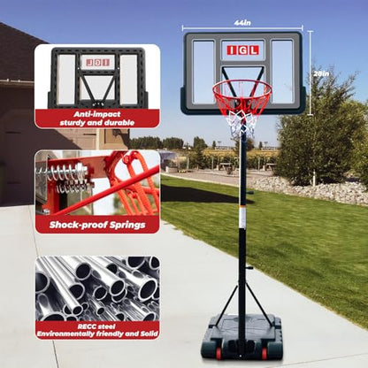 IGL Portable Basketball Hoop, 5.6-10FT Adjustable Basketball Goal System, 40/44 Inch Outdoor Basketball Hoop & Goals for Kids, Youth, and Adults in The Backyard, Driveway with PC Backboard - color: Black