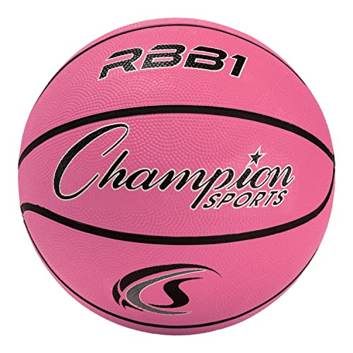 Champion Sports Rubber Basketballs – Durable Indoor & Outdoor Training & Recreational Game Balls, Multiple Sizes & Colors - color: Pink, style: Official (Size 7 - 29.5")