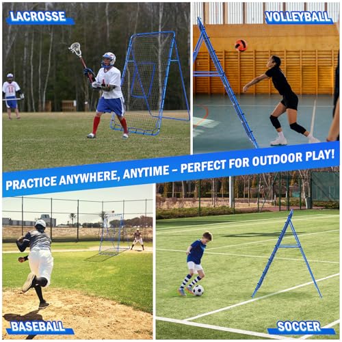 Volleyball Lacrosse Rebound Net Pro, WINTHAI Lacrosse Rebounder for Backyard, 7x4FT/6x4FT/4x4FT Bounce Back Net with Target Strike Zone, Easy Quick Setup, Volleyball Baseball Softball Soccer Training - size: 7FTx4FT