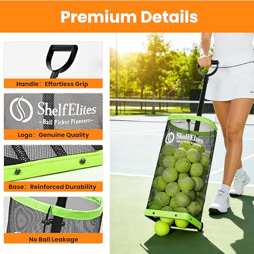 Tennis Ball Hopper with Telescopic Handle - Holds 50+ Tennis Balls or 40+ Pickleballs, Portable Tennis Ball Picker with Quiet Wheels，Built for Hard Courts & Daily Practice