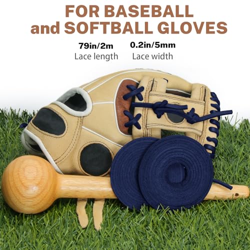 Softball Baseball Glove Lace, Mitt Lace Repair Kit Includes 2 Leather Laces and Lacing Needle for Catcher's Glove - color: Dark Navy Blue