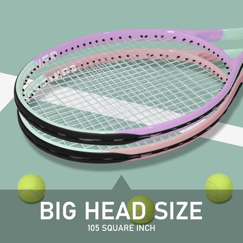 Tennis Rackets Set of 2 for Adults, 27 Inch Pre-Strung Beginners Lightweight Aluminum Tennis Racquet Set with Balls and Bag, Large Sweet Spot for Men Women