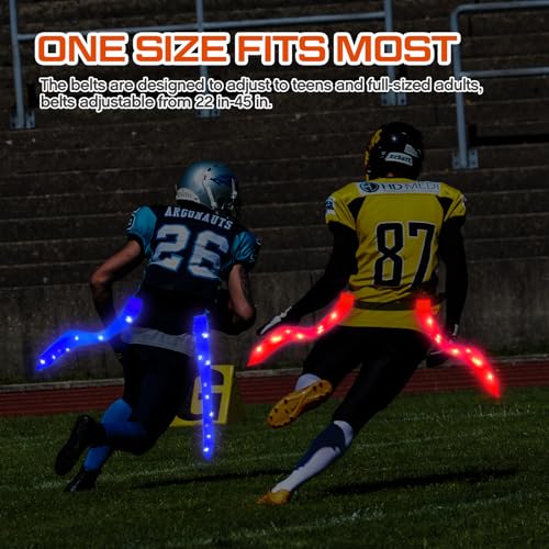 Libima LED Flag Football Belts Set Glow in The Dark Light up Adjustable Capture Flag Outdoor Beach Games Football Party - color: Red, Blue, Black Blue and Red