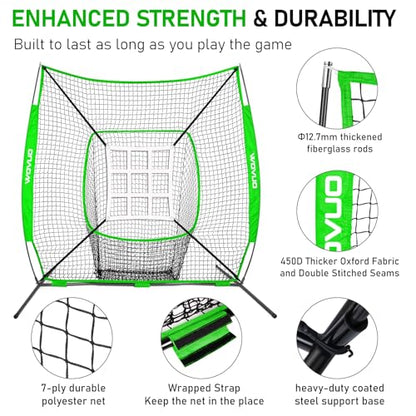 7x7 ft Baseball Net for Batting Pitching Hitting, Softball Pitching Net with Strike Zone, Tee, Ball Caddy, Softball Batting Net Baseball Training Equipment for Kids Adult Youth Sport Practice - color: Green