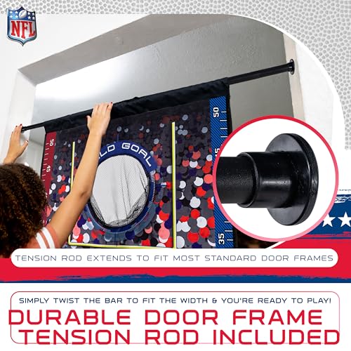 Franklin Sports NFL Mini Football Toss Target Game - NFL Door Jam Football Over the Door Target + (4) Mini Balls Set - 3 Hole Throwing Game for All Ages - Practice Passing + Aim
