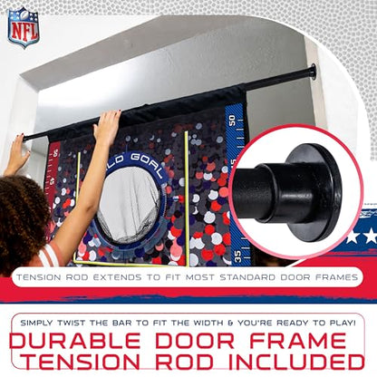 Franklin Sports NFL Mini Football Toss Target Game - NFL Door Jam Football Over the Door Target + (4) Mini Balls Set - 3 Hole Throwing Game for All Ages - Practice Passing + Aim