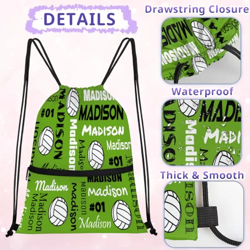 Custom Volleyball Style Drawstring Bag, Personalized Sports Ball Backpack Drawstring Sack Cinch Bags for Team Gift Party Favors, Light Green - color: Light Blue