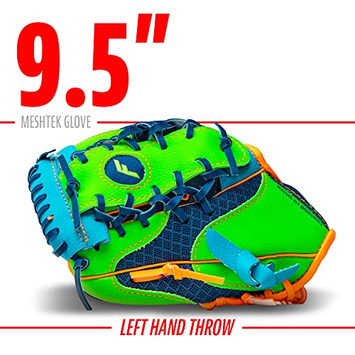 Franklin Sports Kids Baseball Glove + Foam Ball Sets - Meshtek Youth Teeball Gloves for Kids + Toddlers - Left + Right Hand Throw - 9.5" Inch - color: Navy/Lime/Orange