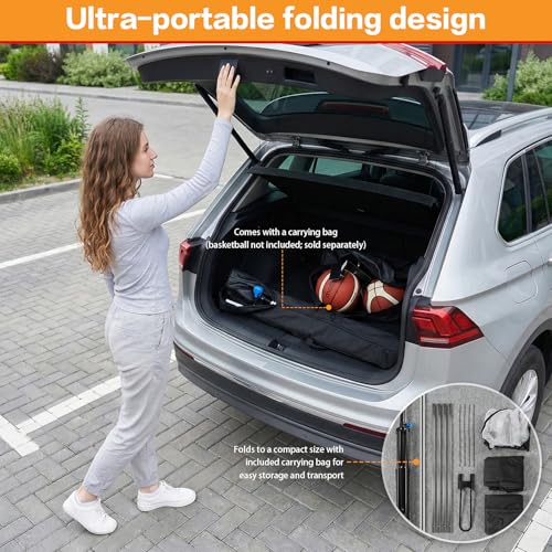 Basketball Rebounder with 180° Rotating Track Adjustable Height Basketballs Return Attachment with Net Return System Portable Hoop Trainer Tripod for Continuous Solo Practice