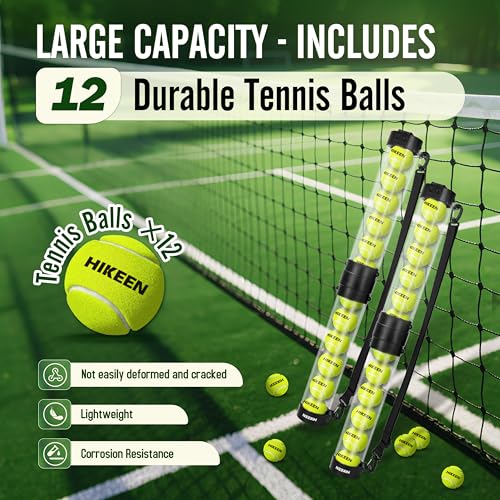 Hikeen Durable Tennis Ball Pick up Tube with 6/12 Tennis Balls,Quick Pickup & Storage Tennis Ball Tube with Shoulder Strap for Tennis Accessories - Includes 6/12 Balls - style: with 12 Tennis Balls