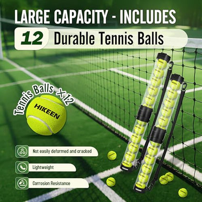 Hikeen Durable Tennis Ball Pick up Tube with 6/12 Tennis Balls,Quick Pickup & Storage Tennis Ball Tube with Shoulder Strap for Tennis Accessories - Includes 6/12 Balls - style: with 12 Tennis Balls