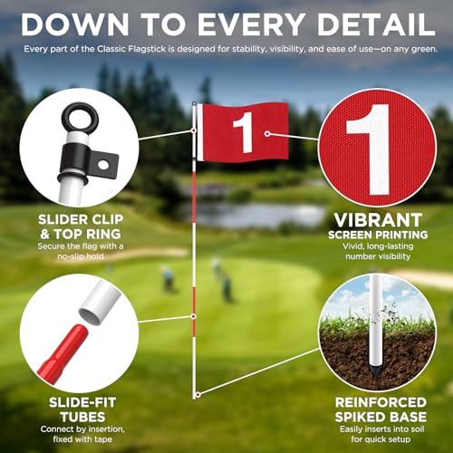 KINGTOP Golf Flagstick 6ft, Portable Five-Section Design for Backyard Practice Putting Green, Driving Range Golf Pin Flag Hole Cup Set, Gift Idea - color: Basic- Red- 2 Pack