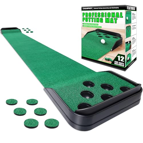 CHAMPKEY Golf Putting Green Indoor - Advanced Guides Golf Putting Mat - Enhance Putting Accuracy and Challenge - style: Pong Game PRO Version