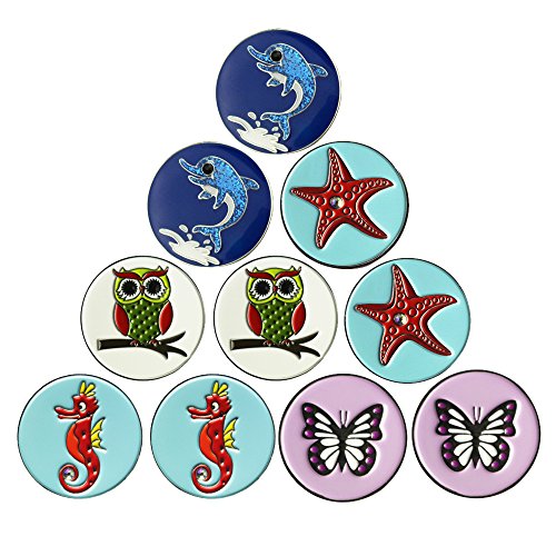 Lot of 10 Golf Ball Markers Assorted Patterns - Soft Enamel Technique - color: Animal Series