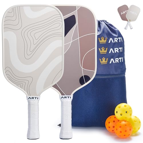 ARTI Pickleball Paddles Set of 2-USAPA Approved Fiberglass Surface Pickleball Set,2 Pickleball Rackets, 4 Balls and 1 Portable Carry Bag - color: Grey + brown