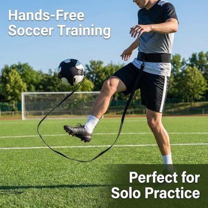 Soccer Training Equipment, Solo Soccer Kick Trainer with Reinforced Connection Points, Anti-Snap Practice Aid with Adjustable Waist Belt, Fits Ball Size 3 4 5, Multi-Sport Trainer for Soccerball