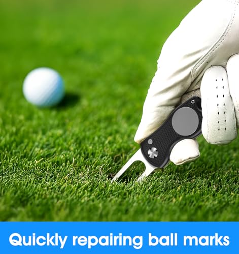 Divot Tool and Ball Marker, Metal Golf Divot Tools with Pop-up Button & Magnetic Marker for Golfers (Black)