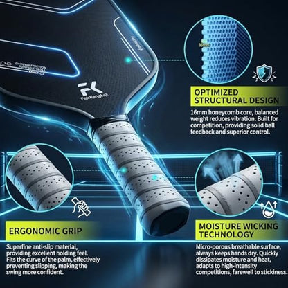 Pickleball Paddles Set of 2 T700 & 16mm Carbon Fiber Pickleball Paddles with CMS Matte Surface Lightweight Honeycomb Core & Durable Edge Guard Protector & Comfortable Grip