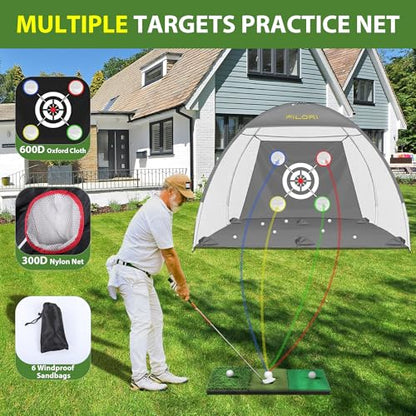 FILORI Golf Practice Net 10x7FT - Golf Hitting Net with Tri-Turf Mat, 8 Balls, Tee & Carry Bag, Indoor/Outdoor Backyard Training for Driving Chipping Swing, Ideal Gifts for Men Dad Husband Golfer