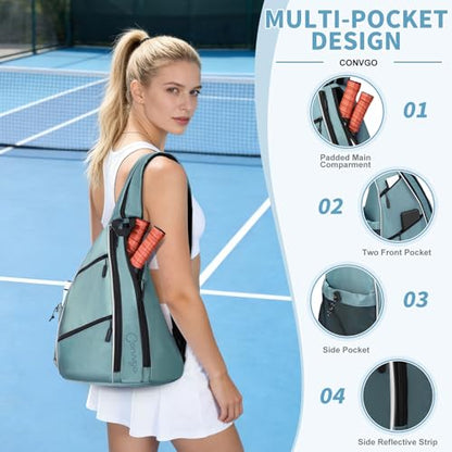 Pickleball Bag for Women and Men, Adjustable Pickle Ball Backpack, 2 in 1 Sports Sling Bag for Pickleball Paddles - color: Blue Grey