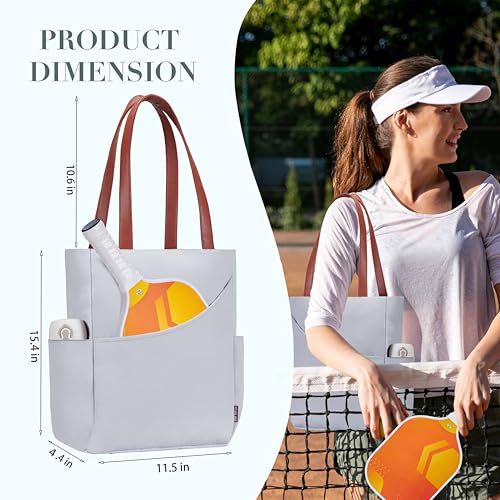 Pickleball Bag for Women Stylish Nylon Tote Fits 2 Paddle, Ball, Gear, Utility Shoulder Handbag for Sports - color: Grey