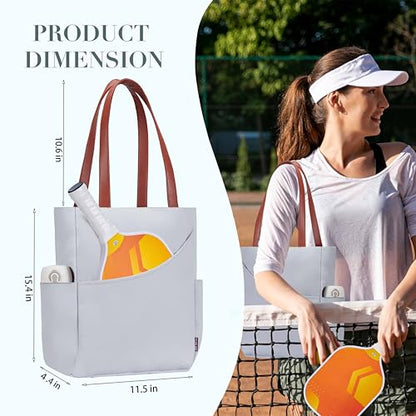 Pickleball Bag for Women Stylish Nylon Tote Fits 2 Paddle, Ball, Gear, Utility Shoulder Handbag for Sports - color: Grey
