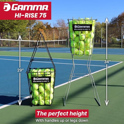 Gamma Ball Hopper Hi-Rise 75 - Heavy Duty Tennis Ball Basket with Handle for Easy Pickup & Storage - Holds 75 Tennis Balls, Durable Steel Construction, Weather-Resistant Coating - Black