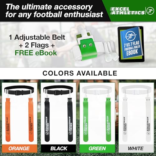 Flag Football Set, Adjustable Flag Football Belts for Youth, Kids & Adults with 1 Belt & 2 Flags (Orange) - color: Green