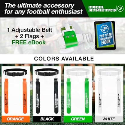 Flag Football Set, Adjustable Flag Football Belts for Youth, Kids & Adults with 1 Belt & 2 Flags (Orange) - color: Green