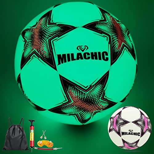 Soccer Ball, Glow in The Dark Soccer Ball Size 3/4/ 5 with Pump, Glowing Luminious Soccer Balls Gifts for Teens, Youth, Men, Women Indoor-Outdoor Soccer Training - color: Pink Star, size: Size 4