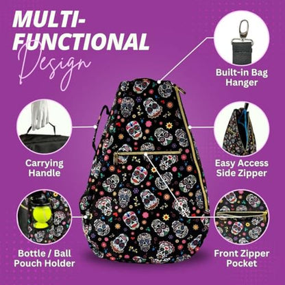 Womens Tennis Backpack - Taboo Fashions Ladies Tennis Bag Holds Two Racquets, Padded Straps and Side Carry Handle - color: Black, White, Gold, Pink, Various