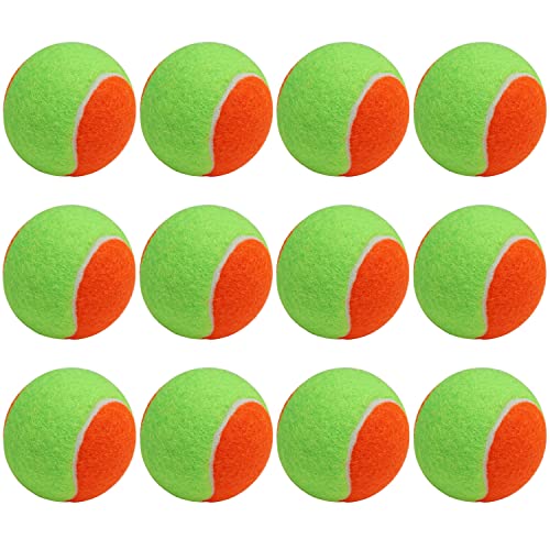 URBEST Tennis Ball 12 Packs Training Tennis Balls Practice Balls for Novice Player, Pet Dog Playing Balls with Mesh Carry Bag - color: orange-green